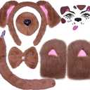 Christmas Reindeer Antlers Headband,Tail,Paws,Face Stickers, Halloween Festival Parties Dress up (Dog Brown)