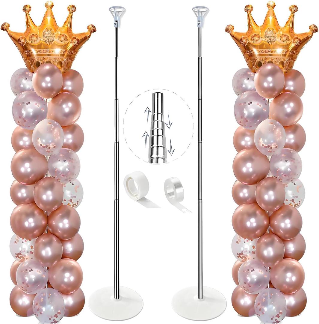 Balloon Column Stand Kit Set of 2, 7ft Height Adjustable Balloon Arch Kit, Metal Telescopic Pillar Balloon Stand, Birthday Party, Graduation, Wedding Christmas Decorations