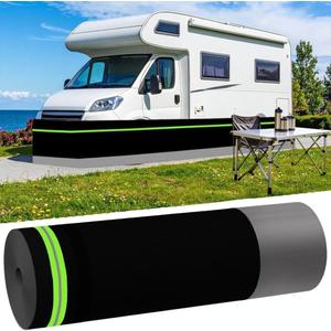 RV Skirting for Travel Trailers & 5th Wheels - Heavy Duty Windproof, Waterproof & UV Resistant Polyester | Reflective Strips, Double Velcro, Quick Install & Roll-Up Storage, Black (65.6ft x 2.6ft)