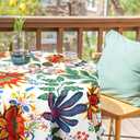 Outdoor Tablecloth with Umbrella Hole for Round Table, Waterproof Flowers Patio Table Cloth with Zipper - 60 x 60 inches