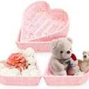Layhit 4 Pcs Mother's Day Gift Basket Heart Shaped Baskets Woven Heart Bowl Stuffers Storage Mother's Day Serving Platters Trays Valentine Table Decorations for Anniversary Party(Pink)