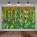 7X5ft Indian Diwali Pooja Photo Backdrop Photography Background for Durga Puja, Traditional Chatiya Navratri Ganpati Ganesh Marigold Backdrops Photo Booth Prop Decorations Wall Decor Tablecloth (Green)
