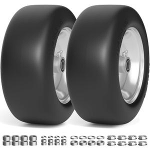 TEPU 11x4.00-5 Lawn Mower Tires Flat Free, Zero Turn Mower Front Tires, 11x4-5 Solid Tire With 3/4", 5/8" and 1/2" Bearings, 3.4"-5.8" Center Hub, 2Pack Gray, 350Lbs, For Residential and Commercial