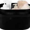 UUJOLY Plastic Storage Baskets with Handles, Shower Caddy Shelf Organizers Basket for Bathroom, Kitchen, Dorm Room, Black