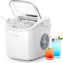 EUHOMY Countertop Ice Maker Machine with Handle, 26lbs Per Day, 9 Ice Cubes Ready in 6 Mins, Auto-Cleaning Portable Ice Maker with Basket and Scoop, for Home/Kitchen/Camping/RV (White)
