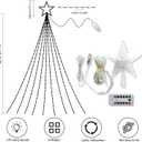 Christmas Decorations Star String Lights, 288 LED Waterfall Christmas Tree Lights with 7" Star Topper, USB Powered 8 Modes Indoor Outdoor String Lights for Xmas New Year Home Holiday - Warm White