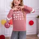 Ithalt Kids Valentine Shirt Girls Valentines Shirts Cute Heart Graphic Long Sleeve Tee Tops 4-14y(APink1,110)