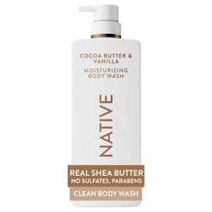 Native Moisturizing Body Wash, Cocoa Butter & Vanilla, 24-Hour Hydration for Dry Skin, Made with Real Shea Butter, Sulfate & Paraben Free, 22 oz