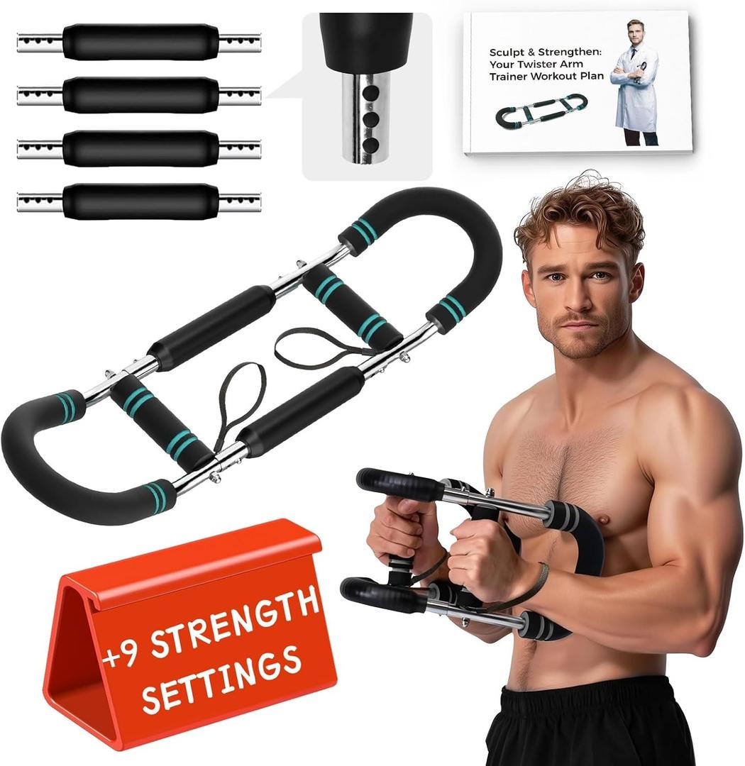 Weekly Chest Arm Training Plan Included  2025 Upgraded 9 Resistance Levels (20-140LBS) Adjustable Twister Trainer with 4 Springs & Workout Poster, Arm Workout for Men