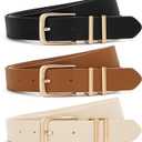 XZQTIVE 3 Pack Women Belts For Jeans Dresses Pants Ladies Leather Waist Belt with Gold Buckle (Fit Pant 24-29in, Square Buckle Black+brown+beige)