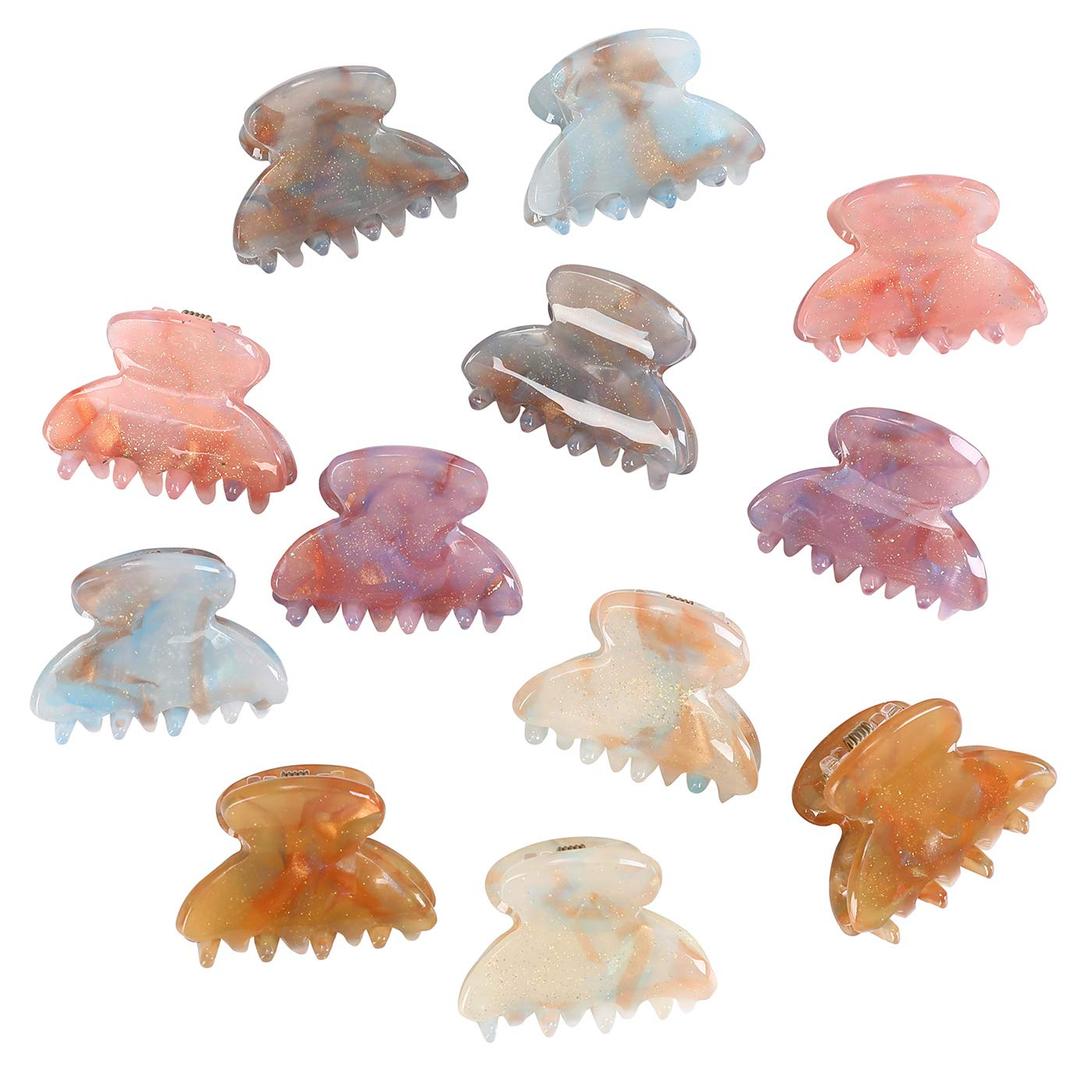 Claw Jaw Clips 12PCS Small for Thin Hair Styling Accessories Classic Clamp for Women Girls (Sequins)