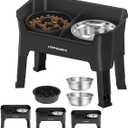 URPOWER 3-in-1 Elevated Dog Bowls - Mess Proof Double Deck 4 Height Adjustable Raised Stand with 2 Stainless Steel Food Bowls & Licking Plate for Small, Medium Dogs