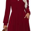 OFEEFAN Womens Knit Sweater Dress with Pockets Square Neck Long Sleeve Dresses (Small, Burgundy)