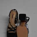 ISNOM Platform Chunky Heels for Women, Block Heel Sandals with Open Square Toe and Ankle Strap (7, Black)