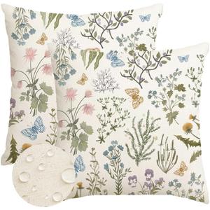 Outdoor Spring Pillow Covers 20x20 Inch Set of 2,Waterproof Daisy Throw Seasonal Floral Outdoor Decorative Square Linen Farmhouse Decor Cushion Covers for Home Sofa Bed Couch Pillow Covers