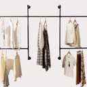 Industrial Pipe Clothes Rack Wall Mounted Clothing Rack,Heavy Duty Iron Pipe Garment Rods,Detachable Multi-Purpose Clothing Hanging Rod/Garment Bar, Black