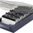 MaxGear Business Card Holder Desk, Large Plastic Business Card Organizer Box with Lid, Credit Cards Holder File Storage Case for Office & Home, Holds 500 3.5 x 2.2 Cards with A-Z Index Tabs, Gray