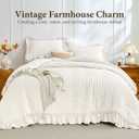 JOLLYVOGUE Ivory Queen Comforter Set, 3 Pieces Seersucker Comforters Queen Size, Lightweight & Fluffy Bedding Sets Queen for All Season with 1 Ruffle Comforter and 2 Ruffle Pillowshams