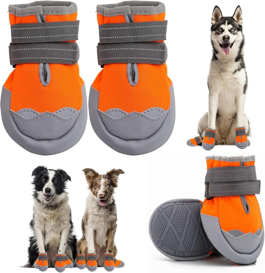 Dog Boots, Medium and Large Dog Boots and paw Guards, Suitable for Snowy Winter Days, hot Summer Roads, Waterproof in The rain, Outdoor Walks, Indoor Hard Surface Anti-Slip Shoes 4 Pieces (#7 (width 3.2 inch) for 63-75 lbs)