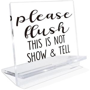 Funny Warning Signs, Please Flush This is Not Show & Tell Sign, Acrylic Decorative Sign for Bathroom Toilet, Home Tabletop Decoration, Interesting Bathroom Decor for Housewarming 4.3x3.9x2.5 inches