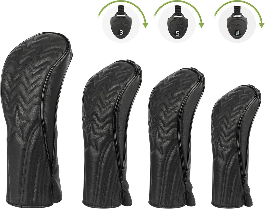 4pcs or 1pc Golf Club Head Covers for Woods, Driver, Fairway, Hybrid  Premium PU Leather with Interchangeable Tags & Magnetic Blade and Mallet Putter Covers