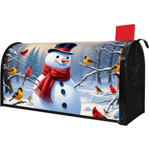Winter Cardinal Birds Mailbox Cover - Magnetic Standard Size 18" X 21" - Christmas Snowman Mailbox Cover Decor for Home Garden Yard Post Letter Box
