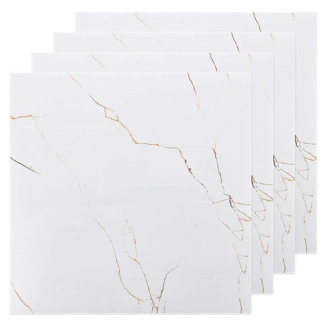 AKOLAFE 40 Sheet Vinyl Flooring 12x12 Inch Peel and Stick Floor Tile Waterproof White Marble Vinyl Floor Tiles Clearance Self Adhesive Floor Tiles Sticky Laminate Flooring Stick on Bathroom Kitchen RV