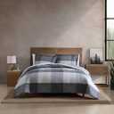 Eddie Bauer - Oversized King Comforter Set, 7 Piece Bed in a Bag Bedding Set, Easy Care Cotton Percale Blend, Ultra-Soft Breathable Fabrics (Plaid Grey, King)