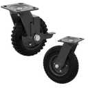 6 Inch Caster Wheels,Heavy Duty Swivel Plate Casters with Rubber Knobby Tread for Workbench,800lb Capacity, Dolly, Cart, Trolley, Wagon and Chicken Coop,- 1*with Brakes and 1*Without Brakes2 Packs