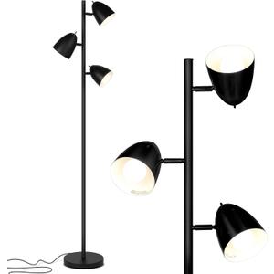 Brightech Jacob LED Standing Lamp, Modern Bright Floor Lamps for Living Rooms & Bedrooms, Tall LED Lighting Lamp with Adjustable 3 Light Tree  Classic Black