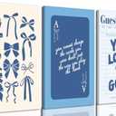 Blue Preppy Wall Art Framed Set of 3 Trendy Navy Bow Posters Retro Guest Check Canvas Prints Poker Painting Minimalist Positive Quote Picture Room Decor Aesthetic for Living Room Dorm Apartment, 16x24in