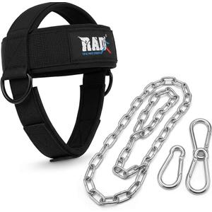 RAD Neck Trainer Adjustable Steel Chain Strength Weight Lifting Harness for Training Head Strenghtener Exerciser Neck Workout Strap Black Belt for Exercise