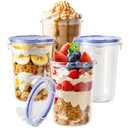 3 Pack Overnight Oats Containers with Lids, Oatmeal Container, 16oz Leak Proof Oats Jars, BPA Free, Reusable, Portable Plastic Food Storage Container for Oatmeal, Yogurt, Soup, Cereal, Milk and More