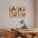 2Pcs Framed Colorful Floral Wall Art Abstract Scandinavian Flower Canvas Wall Decor Paintings, Mid Century Modern Botanical Artwork Pictures Prints for Living Room Bedroom Dining Room 16x24 In
