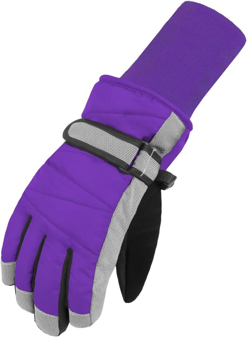MAGARROW Kids Winter Warm Gloves Windproof Water-Resistant Snow Boys Girls Sport Gloves (Small, Deep Purple- Long Cuff)