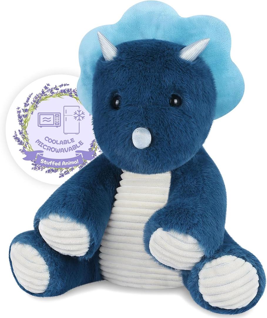 SuzziPals Microwavable & Coolable Triceratops Dinosaur Stuffed Animals, Heated Stuffed Animal Heating Pads for Soothing & Relaxation, Navy Blue Dino Plush for Stress Relief, Plushies Dinosaur Gifts