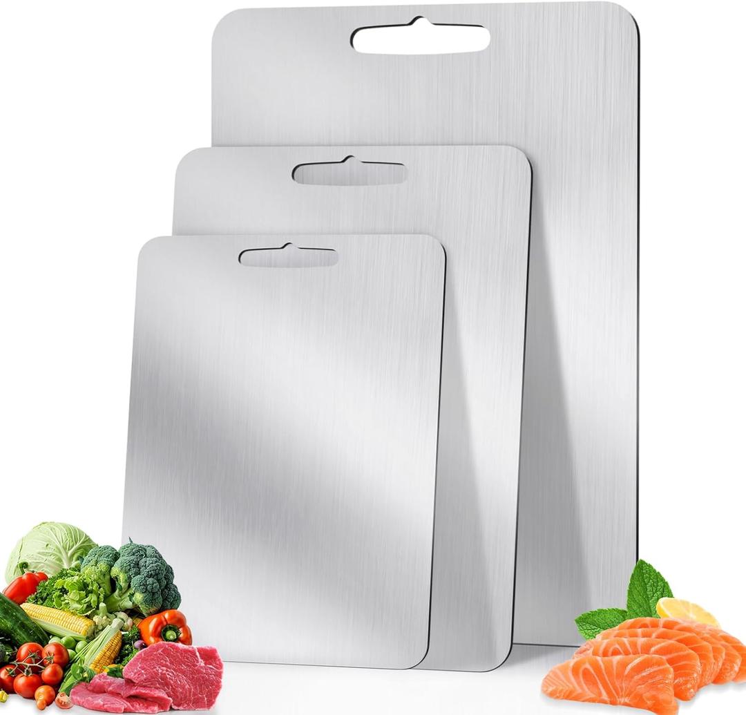 3Pack titanium cutting boards for kitchen,Double Sided Food titanium Grade Metal Non-Toxic titanium Cutting Boards,Easy to Clean,Dishwasher Safe(s+m+L)