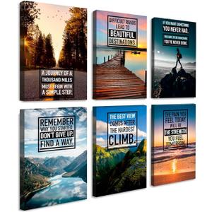 Throwbacktraits Canvas Motivational Wall Art Set of 6 Inspirational Prints with Uplifting Phrases & Vibrant Images, Eco-Friendly & Framed, Ready to Hang for Office Wall Decor, Living Room & Bedroom Dcor, 11 x 17 Inch
