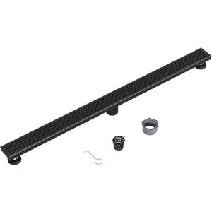 Neodrain 40" Black Linear Shower Drain with Removable Quadrato Pattern Cover, 304 Stainless Steel Rectangle Shower Floor Drains, Matte Black Linear Drain&Leveling Feet, Hair Strainer, CUPC Certified