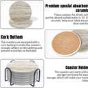 Ceramic Coasters Set of 6, Marble-Textured Design with Holder - Absorbent Cork-Backed Coasters for Cups, Bar & Coffee Table Decor Accessories (Khaki Marble-Thin, 6 Pack-Thin)