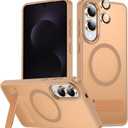 LEKEVO for Samsung Galaxy S25 Edge Case with Stand, Compatible with MagSafe, Camera Lens Protector, Translucent Matte Slim Silicone Shockproof Phone Cover, Gold