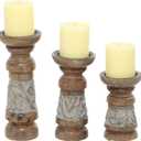 Deco 79 Wood Decorative Candle Holder Candle Stand, Set of 3 Candlestick Holder 6", 8", 10"H, Brown