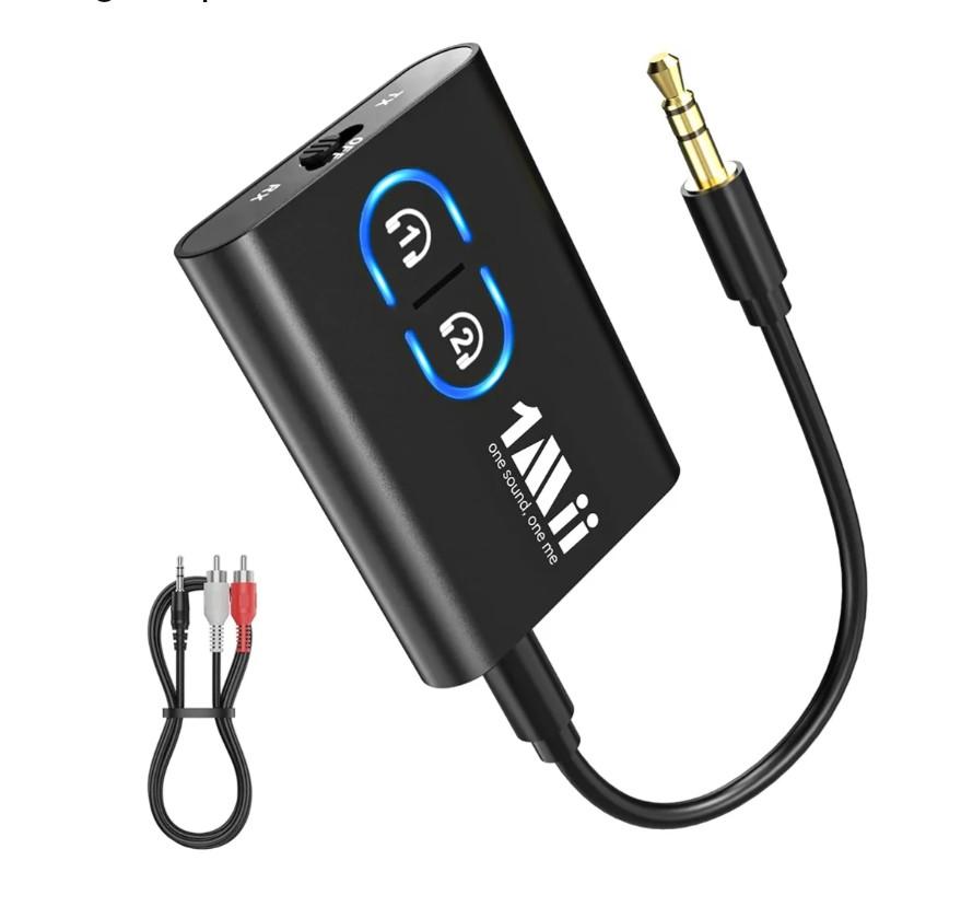 1Mii Bluetooth 5.3 Transmitter Receiver for TV to Wireless Headphones, Dual Link aptX Adaptive/Low Latency/HD Audio, Aux Bluetooth Audio Receiver Adapter for Home Stereo, Airplane, Boat, Gym