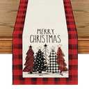 Artoid Mode Watercolor Red and Black Buffalo Plaid Christmas Trees Merry Xmas Table Runner, Seasonal Winter Holiday Kitchen Dining Table Decoration for Indoor Outdoor Home Party Decor 13 x 48 Inch