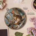 FUGWN Vintage Easter Bunny Egg Kitchen Round Wall Art Decor Framed, Rustic Farmhouse Bunny Canvas Artwork Prints, Easter Rabbit Wall Hanging Decorations for Kitchen Dining Room Home, 10x10 Inch