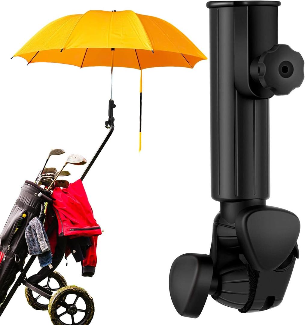 Soulchen 2 Pcs Golf Push Cart Umbrella Holder Heavy Duty Golf Umbrella Holder Universal Golf Trolley Umbrella Stand with Adjustable Angle for Golf Cart Handles Stroller Fishing Beach Chair Wheelchair