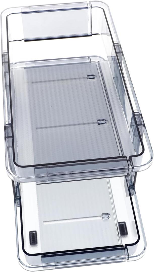 Zerodeko Double Tier Rolling Soda Can Organizer for Refrigerator Transparent Beverage Dispenser Stackable Canned Drink Holder for Kitchen Bar and Pantry Storage