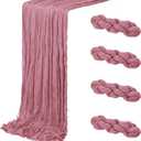 4 Pack Dusty Rose Cheesecloth Table Runner 20 x 120 inch Gauze Table Runners 10 FT Long, Semi Sheer Boho Cheese Cloth Fabric Table Runner Bulk for Wedding, Party, Baby Shower, Bridal Shower Decoration