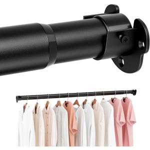 ENJOYBASICS 17-53" Heavy Duty Closet Rod for Hanging Clothes, Black | Adjustable Clothes Rod, Thick Sturdy Metal, No Sagging, Easy to Install, Holds 66lbs, Multi-Use for Closet Laundry