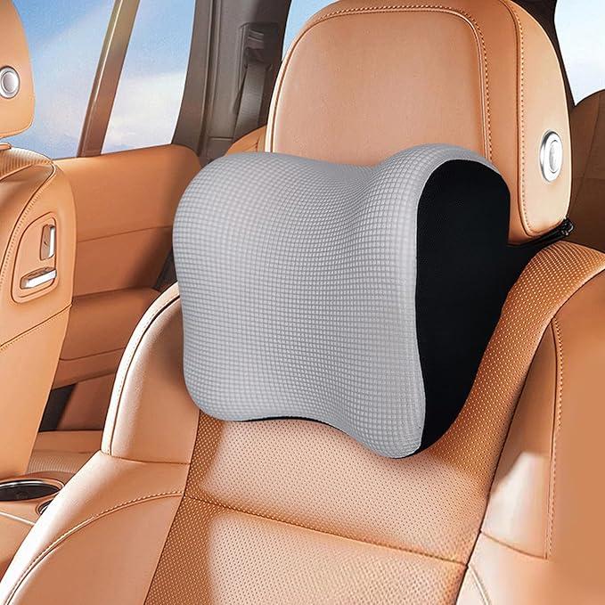 Ultra Soft Car Headrest Pillow, Driving Pillow with Adjustable Strap, 100% Breathable Memory Foam Neck Cushion, Removable Cover and Ergonomic Design, Silver